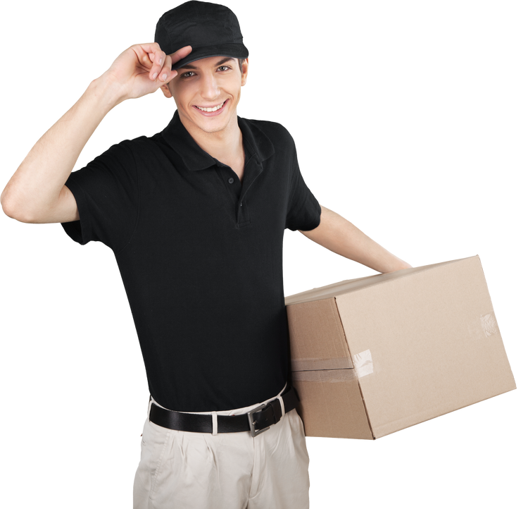 Smiling Deliveryman Holding Box